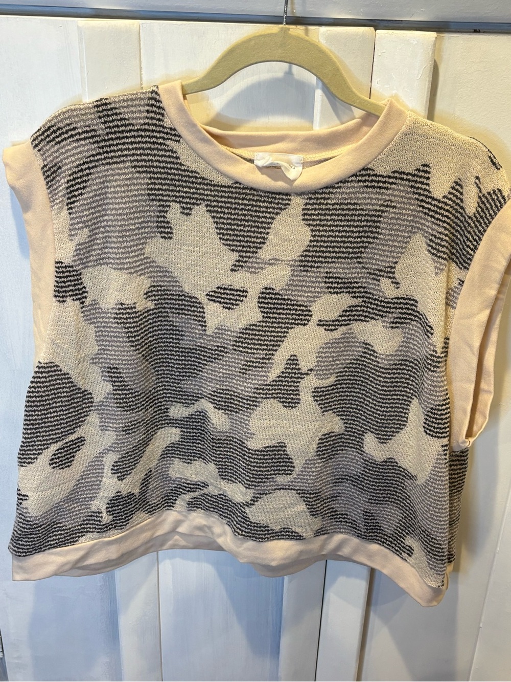 Kori Beige and Black Sleeveless Knit Tank with Abstract Pattern